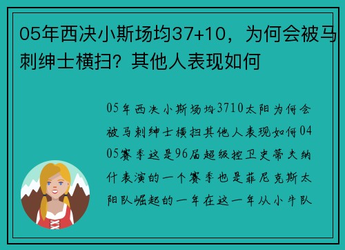 05年西决小斯场均37+10，为何会被马刺绅士横扫？其他人表现如何