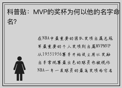 科普贴：MVP的奖杯为何以他的名字命名？